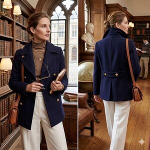 J. Crew 4 Old Money Ivy League Academia Stadium Cloth By Nello Gori Wool Peacoat